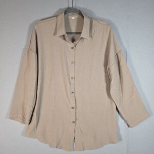 Womens Beige Drop Sleeve Button-Up Shirt Size XL NWOT